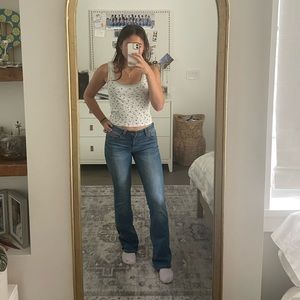 American Eagle Super Stretch Low-Rise Favorite Boyfriend Flare Jeans Sz 0 Long